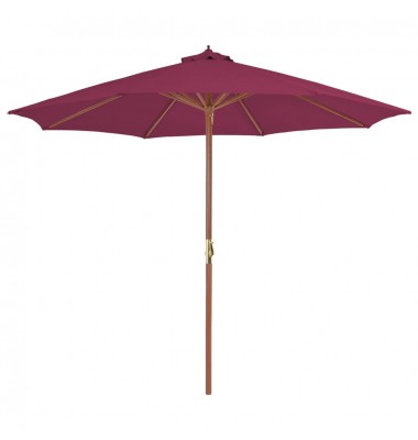  Lauko skėtis su mediniu stulpu, 300 cm, raudono vyno spalvos - Lauko skėčiai, uždangos nuo saulės - 1