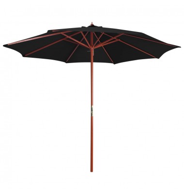  Skėtis nuo saulės su mediniu stulpu, juodos spalvos, 300x258cm - Lauko skėčiai, uždangos nuo saulės - 1