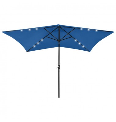  Skėtis nuo saulės su LED ir plieno stulpu, mėlynas, 2x3m - Lauko skėčiai, uždangos nuo saulės - 1