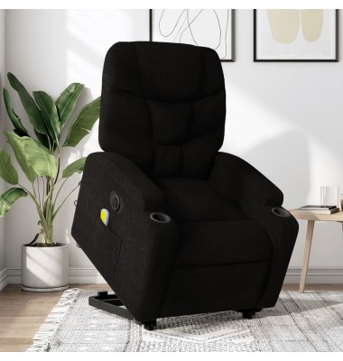  Atsistojantis elektrinis masažinis krėslas, juodas, audinys - Foteliai, krėslai - 1