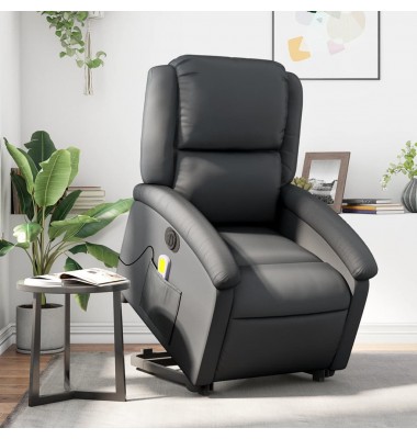  Atsistojantis elektrinis masažinis krėslas, juodas, tikra oda - Foteliai, krėslai - 1