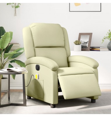  Elektrinis atlošiamas masažinis krėslas, kreminis, tikra oda - Foteliai, krėslai - 1