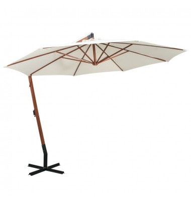  Pakabinamas skėtis nuo saulės, 350cm, medinis kotas, baltas - Lauko skėčiai, uždangos nuo saulės - 1