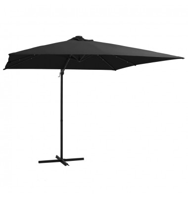  Gembinis skėtis su LED/plieniniu stulpu, juodas, 250x250cm - Lauko skėčiai, uždangos nuo saulės - 1