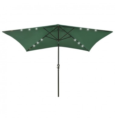  Skėtis nuo saulės su LED ir plieno stulpu, žalias, 2x3m - Lauko skėčiai, uždangos nuo saulės - 1