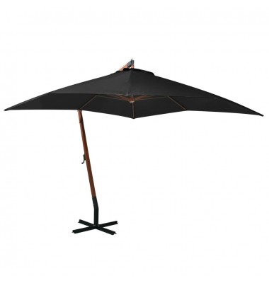  Kabantis skėtis su stulpu, juodas, 3x3m, eglės masyvas - Lauko skėčiai, uždangos nuo saulės - 1