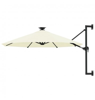  Prie sienos montuojamas skėtis su LED/stulpu, smėlio, 300cm - Lauko skėčiai, uždangos nuo saulės - 1