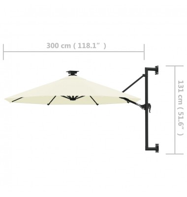  Prie sienos montuojamas skėtis su LED/stulpu, smėlio, 300cm - Lauko skėčiai, uždangos nuo saulės - 9
