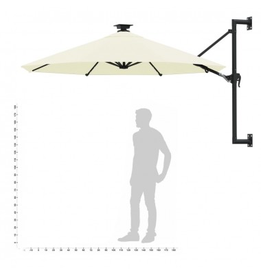  Prie sienos montuojamas skėtis su LED/stulpu, smėlio, 300cm - Lauko skėčiai, uždangos nuo saulės - 10