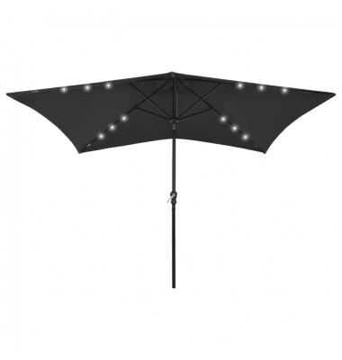  Skėtis nuo saulės su LED ir plieno stulpu, juodas, 2x3m - Lauko skėčiai, uždangos nuo saulės - 1