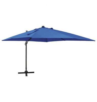  Gembinis skėtis su stulpu ir LED lemputėmis, mėlynas, 300cm - Lauko skėčiai, uždangos nuo saulės - 1