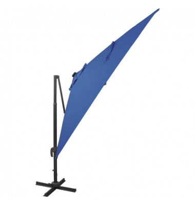  Gembinis skėtis su stulpu ir LED lemputėmis, mėlynas, 300cm - Lauko skėčiai, uždangos nuo saulės - 2