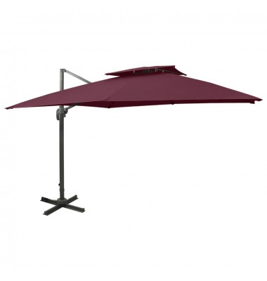  Gembinis skėtis su dvigubu viršumi, tamsiai raudonas, 300x300cm - Lauko skėčiai, uždangos nuo saulės - 1