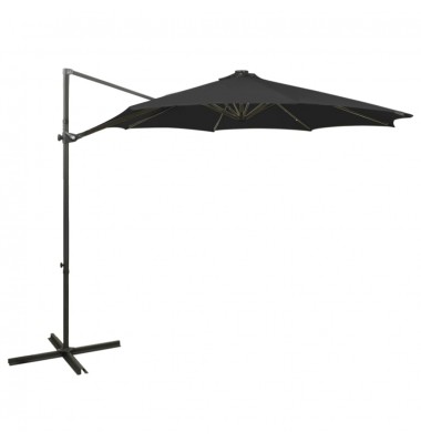  Gembės formos skėtis su stulpu ir LED lemputėmis, juodas, 300cm - Lauko skėčiai, uždangos nuo saulės - 1