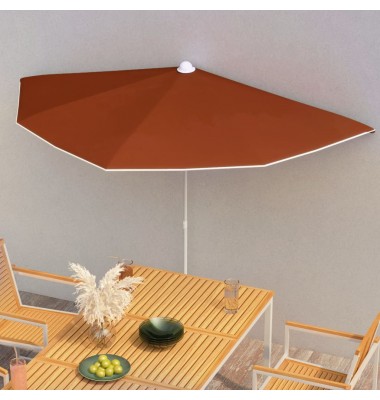  Pusapvalis sodo skėtis su stulpu, terakota spalvos, 180x90cm - Lauko skėčiai, uždangos nuo saulės - 1