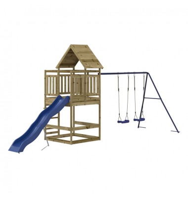  Lauko žaidimų aikštelės komplektas, impregnuota pušies mediena - Žaidimų nameliai, batutai, smėlio dėžės - 2
