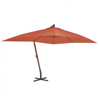  Gembinis skėtis su mediniu stulpu, terakota spalvos, 400x300cm - Lauko skėčiai, uždangos nuo saulės - 1