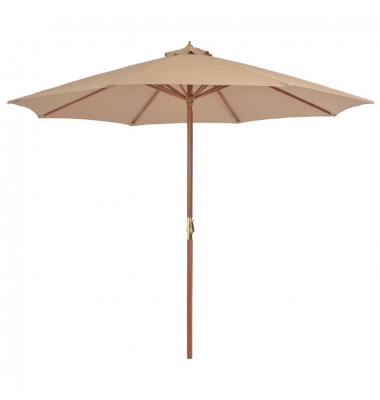  Lauko skėtis su mediniu stulpu, 300 cm, taupe spalvos - Lauko skėčiai, uždangos nuo saulės - 1