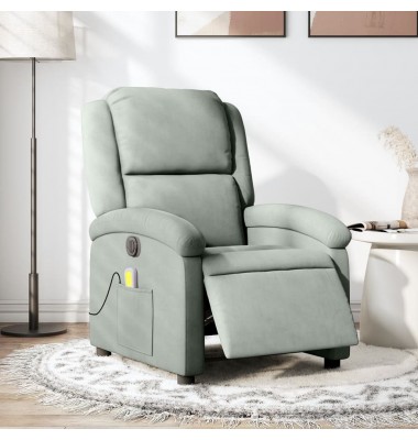  Elektrinis masažinis krėslas, šviesiai pilkas, aksomas - Foteliai, krėslai - 1