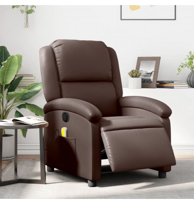  Elektrinis atlošiamas masažinis krėslas, rudas, dirbtinė oda - Foteliai, krėslai - 1