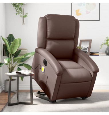  Atsistojantis masažinis krėslas, rudas, dirbtinė oda - Foteliai, krėslai - 1