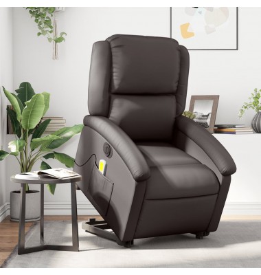  Atsistojantis elektrinis masažinis krėslas, rudas, tikra oda - Foteliai, krėslai - 1
