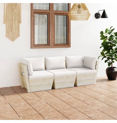 Trivietė sodo sofa iš palečių su pagalvėlėmis, eglės mediena - Lauko baldų komplektai - 1