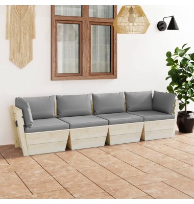 Keturvietė sodo sofa iš palečių su pagalvėlėmis, eglės mediena - Lauko baldų komplektai - 1