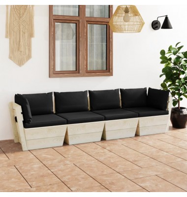 Keturvietė sodo sofa iš palečių su pagalvėlėmis, eglės mediena - Lauko baldų komplektai - 1