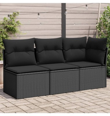  Trivietė sodo sofa su pagalvėlėmis, juodos spalvos, poliratanas - Lauko sofos, lovos - 1