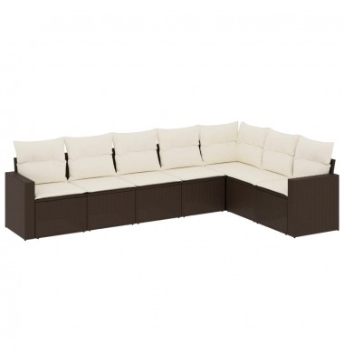  Sofos komplektas su pagalvėlėmis, 7 dalių, rudas, poliratanas - Moduliniai lauko baldai - 2