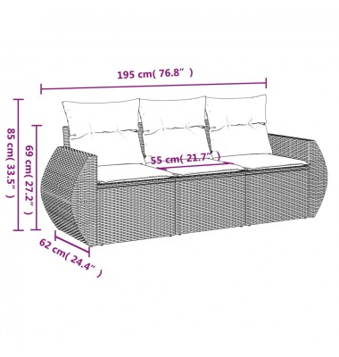  Sofos komplektas su pagalvėlėmis, 3 dalių, pilkas, poliratanas - Lauko baldų komplektai - 3