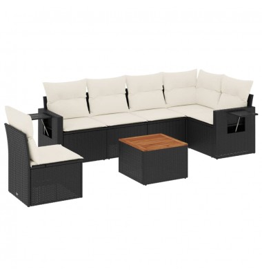  Sofos komplektas su pagalvėlėmis, 7 dalių, juodas, poliratanas - Moduliniai lauko baldai - 2