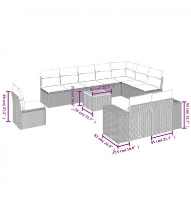  Sodo komplektas su pagalvėlėmis, 11 dalių, pilkas, poliratanas - Lauko baldų komplektai - 3