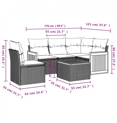  Sofos komplektas su pagalvėlėmis, 6 dalių, pilkas, poliratanas - Lauko baldų komplektai - 3