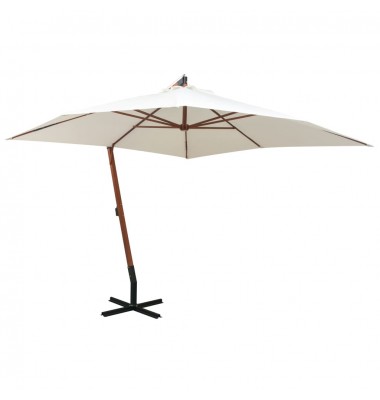  Pakabinamas skėtis nuo saulės, 300x300cm, medin. kotas, baltas - Lauko skėčiai, uždangos nuo saulės - 1