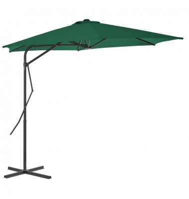  Lauko skėtis su plieniniu stulpu, žalio sp., 300 cm - Lauko skėčiai, uždangos nuo saulės - 1
