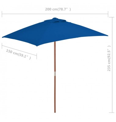  Lauko skėtis su mediniu stulpu, mėlynos spalvos, 150x200cm - Lauko skėčiai, uždangos nuo saulės - 7