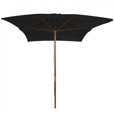  Lauko skėtis su mediniu stulpu, juodos spalvos, 200x300cm - Lauko skėčiai, uždangos nuo saulės - 2