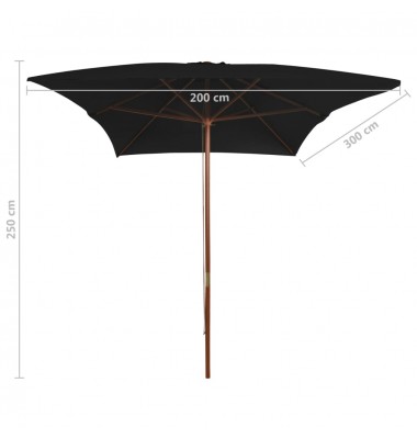  Lauko skėtis su mediniu stulpu, juodos spalvos, 200x300cm - Lauko skėčiai, uždangos nuo saulės - 6