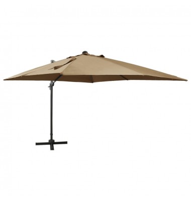  Gembinis skėtis su stulpu ir LED lemputėmis, taupe, 300cm - Lauko skėčiai, uždangos nuo saulės - 1