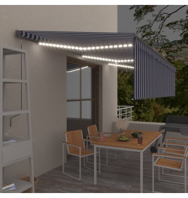  Markizė su uždanga/LED/vėjo jutikliu, mėlyna/balta, 6x3m - Markizės terasoms, langams, durims - 1