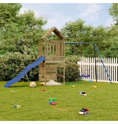  Lauko žaidimų aikštelės komplektas, impregnuota pušies mediena - Žaidimų nameliai, batutai, smėlio dėžės - 1
