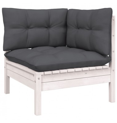  Sodo komplektas su pagalvėmis, 8 dalių, baltas, pušies mediena - Lauko baldų komplektai - 6