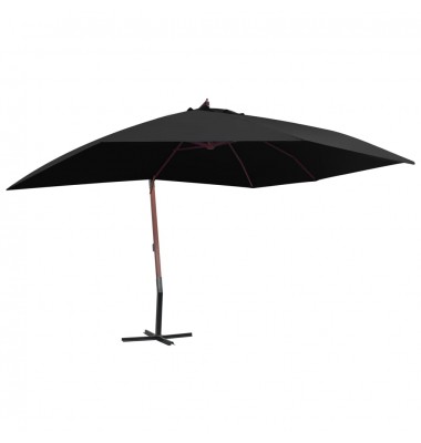  Kabantis skėtis nuo saulės su mediniu stulpu, juodas, 400x300cm - Lauko skėčiai, uždangos nuo saulės - 1