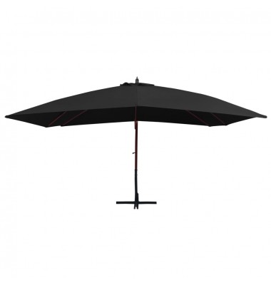  Kabantis skėtis nuo saulės su mediniu stulpu, juodas, 400x300cm - Lauko skėčiai, uždangos nuo saulės - 2