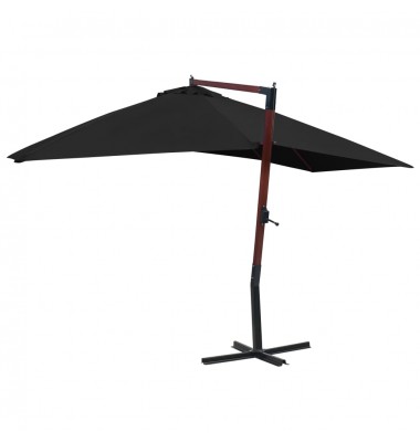  Kabantis skėtis nuo saulės su mediniu stulpu, juodas, 400x300cm - Lauko skėčiai, uždangos nuo saulės - 3