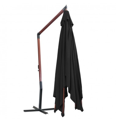  Kabantis skėtis nuo saulės su mediniu stulpu, juodas, 400x300cm - Lauko skėčiai, uždangos nuo saulės - 4