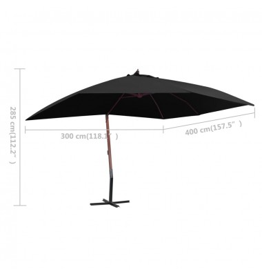  Kabantis skėtis nuo saulės su mediniu stulpu, juodas, 400x300cm - Lauko skėčiai, uždangos nuo saulės - 8