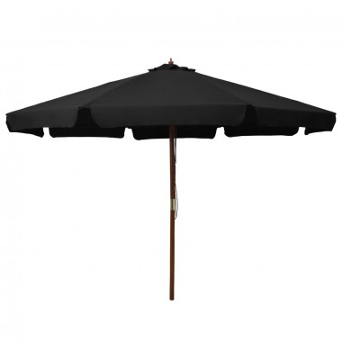  Lauko skėtis su mediniu stulpu, juodos spalvos, 330cm - Lauko skėčiai, uždangos nuo saulės - 1